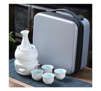 Hot Saki Ceramic Porcelain Traditional Beverage Set of 7, Japanese Traditional Sake Set and Mugs with Warmer, Includes 1 Stove, 1 Bowl, 1 Sake Warming Bottle, 4