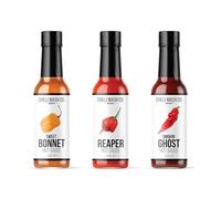 Hot Sauce Trio | 3x 150ml | Chilli Mash Company | Vegan Chilli Sauces - Mild to Wild Sweet Scotch Bonnet, Smokin' Ghost and Carolina Reaper