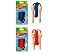 Hot Shots Wooden Skipping Rope Set - 2 Pack (Red & Blue) | 6ft Jump Ropes with Natural Wooden Handles | Kids & Adults | Outdoor Play, PE & Fitness Training | Age 3+