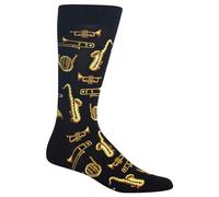 Hot Sox Men's Conversation Starter Novelty Casual Crew Socks, Jazz Instruments (Black), Large