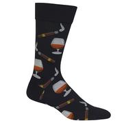 Hot Sox Men's Conversational Slack Crew Dress, Cognac and Cigars (Black), Shoe 6-12 / Sock Size 10-13