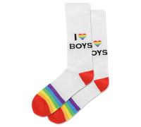 Hot Sox Men's Fun Pop Culture & Celebration Crew Socks-1 Pair Pack - Cool & Funny Conversation Starter Novelty Fashion Socks, I Love Boys (Rainbow White), 4.5-12 UK