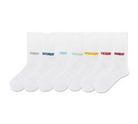 Hot Sox Women's Crew Socks, Days of the Week (White 7 Pairs), 4-10