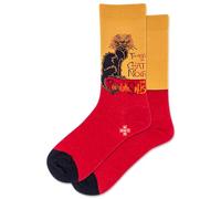 Hot Sox Women's Fun Famous Paintings Crew Socks-1 Pair Pack-Cool & Artistic Novelty Art Gifts, Chat Noir (Tan), 3.5-9 UK