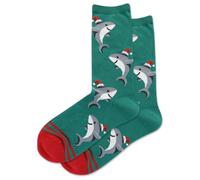 Hot Sox Women's Winter Holiday Fun Crew Socks-1 Pair Pack-Cute & Funny Gifts-Christmas and More, Santa Shark (Green), 3.5-9 UK