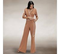 Hot Squash Contrast Piping Detail Jumpsuit In Light Brown Light Brown 8