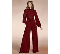 Hot Squash Wideleg Jumpsuit With Blouson Sleeve In Wine Wine 12