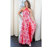 Hot Squash Women's Halter Neck Maxi Dress with Contrast Panels in Red | Size: 14 Hot Squash Red 14