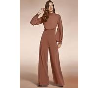 Hot Squash Women's Wideleg Jumpsuit with Blouson Sleeve in Brown | Size: 14