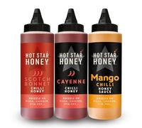 Hot Star Honey Hot Honey Gift Set - Includes Scotch Bonnet, Cayenne Chilli & Mango Chilli Honey Sauce - 100% Natural, No Additives - Best for Chicken, Pizza, Steak & Noodles - Made in UK - 1060g