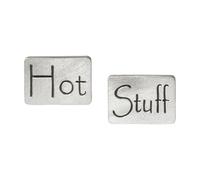 Hot Stuff English Pewter Cufflinks with Personalised Leatherette Box, Antique Silver Finish, Rectangular Shape