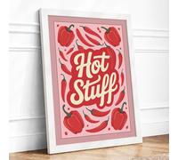 Hot Stuff Retro Framed Wall Art Print A4 (29.7×21cm) White, Wall Decor for Living Room, Bedroom, Office & Home, Ready to Hang, Art Gift