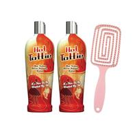 Hot Tottie Tanning Accelerator Lotion 250ml 2 Pack + Free Hair Brush - Tingling Dark Tan Enhancer with Vitamins A C E, Mango & Cocoa Butter - Candyfloss Mocha Fragrance for Sunbeds & Natural Sunlight