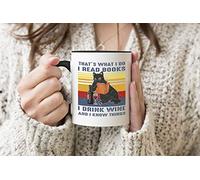 Hot Trendy Cat Thats What I Do Read Books Drink Wine and Know Things Black Handle Mug Coffee Tea Mug 330ml Cup