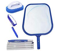 Hot Tub Cleaning Kit Accessories, Pool Leaf Skimmer Skimming Pool Net with 5-Section Adjustable Telescopic Aluminium Pole, Scrubbing Brush and Sponge Brush for Pools Spas Hot Tub