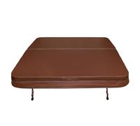 Hot Tub Cover Spa Lid 2m x 2m Square Brown Hard Top Weatherproof PVC Leather Foam 25KG/m3 Density Galvanized C-Channel UV Mildew Flame Resistant 4 x Lock Down Straps With Keys 6 Lifting Handles