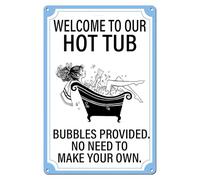 Hot Tub Rules Funny Metal Sign,Welcome To Our Hot Tub Bathroom Metal Sign Retro Tin Plaque For Home Garden Bar Home Kitchen Cafes Office Store Man Cave Decor Retro Metal Tin Sign 8X12 Inches