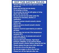 Hot Tub safety rules - Safety signage - 1.2mm Rigid plastic for indoor/outdoor usage (150mm x 100mm) Viewing Distance within 3m.