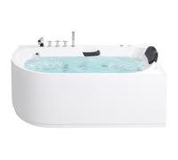 Beliani Hot Tub White Acrylic Gloss Left Hand Bathtub with Hydro Massage | Rectangular, 80 x 58 cm