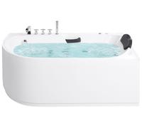 Beliani Hot Tub White Acrylic Gloss Left Hand Bathtub with Hydro Massage | Rectangular, 80 x 58 cm
