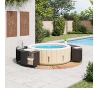 Hot Tub Surround Black Poly Rattan and Solid Acacia Wood with Storage Space and Slatted Design for Garden Pool and Hot Tub, UV Resistant and Weatherproof, 78/112 x 45 x 55 cm