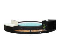 vidaXL Solid Acacia Wood Spa Surround Black Poly Rattan Spa Steps Enclosure