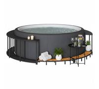 vidaXL Hot Tub Surround with Storage and Wooden Step Black Poly Rattan