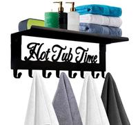 Hot Tub Towel Rack 8 Hooks with Shelf, Bathroom Towel Holder Organizer, Outdoor Wall Mount Hot Tub Accessories Decor to Hold Towels Robes and Coats in Bath, Hot Spring, Swim Pool, Hotel