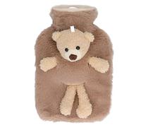 Hot Water Bag Multifunctional 1000ml Capacity Wide Mouth Cute Cartoon Hot Water Bottle for Homes Office Flannel PVC Material 24.7cm Length 17cm Width (Brown)