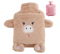 Hot Water Bottle 1000ML with Soft Fluffy Cover,Hand Feet Warmer,Cute Leakproof Hot Water Bottle for Neck Shoulder Back Pain Relief,Warm Gift for Women,Kids (Khaki,Piglet)