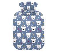 Hot Water Bottle, 1L Small Hot Water Bag with Soft Plush Warmer Cover Bear Dot, Leak Proof Screw Plug Best for Winter Sports Outdoors Back Neck and Leg Cold Muscle Pain and Cramps