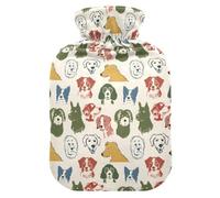 Hot Water Bottle, 1L Small Hot Water Bag with Soft Plush Warmer Cover Beautiful Hand Drawn Dog, Leak Proof Screw Plug Best for Winter Sports Outdoors Back Neck and Leg Cold Muscle Pain and Cramps