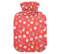 Hot Water Bottle, 1L Small Hot Water Bag with Soft Plush Warmer Cover Cake Bear Cookies Snowflakes, Leak Proof Screw Plug Best for Winter Sports Outdoors Back Neck and Leg Cold Muscle Pain and Cramps