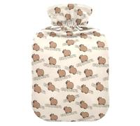 Hot Water Bottle, 1L Small Hot Water Bag with Soft Plush Warmer Cover Capybara Word, Leak Proof Screw Plug Best for Winter Sports Outdoors Back Neck and Leg Cold Muscle Pain and Cramps