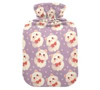 Hot Water Bottle, 1L Small Hot Water Bag with Soft Plush Warmer Cover Cat with A Red Polka Dot Bow, Leak Proof Screw Plug Best for Winter Sports Outdoors Back Neck and Leg Cold Muscle Pain and Cramps