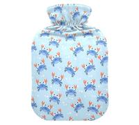Hot Water Bottle, 1L Small Hot Water Bag with Soft Plush Warmer Cover Crab Blue, Leak Proof Screw Plug Best for Winter Sports Outdoors Back Neck and Leg Cold Muscle Pain and Cramps