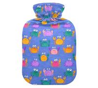 Hot Water Bottle, 1L Small Hot Water Bag with Soft Plush Warmer Cover Crab Colorful, Leak Proof Screw Plug Best for Winter Sports Outdoors Back Neck and Leg Cold Muscle Pain and Cramps