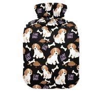 Hot Water Bottle, 1L Small Hot Water Bag with Soft Plush Warmer Cover Dog Bones Dog Food, Leak Proof Screw Plug Best for Winter Sports Outdoors Back Neck and Leg Cold Muscle Pain and Cramps