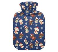 Hot Water Bottle, 1L Small Hot Water Bag with Soft Plush Warmer Cover Dog Christmas Snowflake, Leak Proof Screw Plug Best for Winter Sports Outdoors Back Neck and Leg Cold Muscle Pain and Cramps