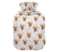 Hot Water Bottle, 1L Small Hot Water Bag with Soft Plush Warmer Cover Dog Faces with Bones, Leak Proof Screw Plug Best for Winter Sports Outdoors Back Neck and Leg Cold Muscle Pain and Cramps