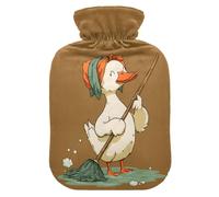 Hot Water Bottle, 1L Small Hot Water Bag with Soft Plush Warmer Cover Duck Mopping The Floor, Leak Proof Screw Plug Best for Winter Sports Outdoors Back Neck and Leg Cold Muscle Pain and Cramps