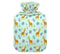 Hot Water Bottle, 1L Small Hot Water Bag with Soft Plush Warmer Cover Giraffe Leaf Green, Leak Proof Screw Plug Best for Winter Sports Outdoors Back Neck and Leg Cold Muscle Pain and Cramps