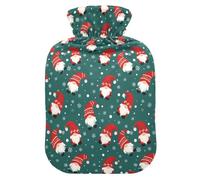 Hot Water Bottle, 1L Small Hot Water Bag with Soft Plush Warmer Cover Gnomes Wearing A Red Hat, Leak Proof Screw Plug Best for Winter Sports Outdoors Back Neck and Leg Cold Muscle Pain and Cramps
