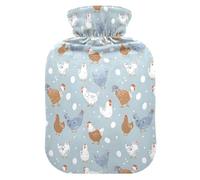 Hot Water Bottle, 1L Small Hot Water Bag with Soft Plush Warmer Cover Hand Drawn Chicken, Leak Proof Screw Plug Best for Winter Sports Outdoors Back Neck and Leg Cold Muscle Pain and Cramps