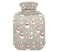 Hot Water Bottle, 1L Small Hot Water Bag with Soft Plush Warmer Cover Hand Drawn Snowman, Leak Proof Screw Plug Best for Winter Sports Outdoors Back Neck and Leg Cold Muscle Pain and Cramps