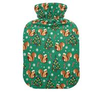 Hot Water Bottle, 1L Small Hot Water Bag with Soft Plush Warmer Cover Snowflake Squirrel Tree, Leak Proof Screw Plug Best for Winter Sports Outdoors Back Neck and Leg Cold Muscle Pain and Cramps