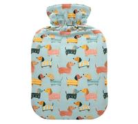 Hot Water Bottle, 1L Small Hot Water Bag with Soft Plush Warmer Cover Wiener Dog, Leak Proof Screw Plug Best for Winter Sports Outdoors Back Neck and Leg Cold Muscle Pain and Cramps