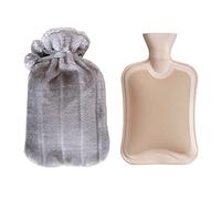 Hot Water Bottle 2 Litre with Premium Quality Faux Fur Cover | Effective for Reducing Aches and Pains and Keeping Warm | Made with Natural Rubber (Silver)