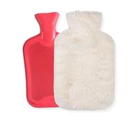 Hot Water Bottle 2 Litres with Soft Plush Cover - Fluffy Rubber Bed Bottle with Cuddly Cover, Colour Beige [092]
