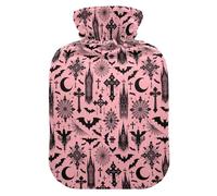 Hot Water Bottle, 2L Large Hot Water Bag with Soft Plush Cover Black Gothic Moon Spider Webs and Bats, Leak Proof Screw Plug Best for Winter Sports Outdoors Back Neck and Leg Cold Muscle Pain and Cram